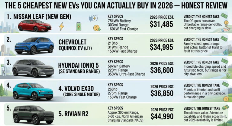 “The 5 Cheapest New EVs You Can Actually Buy in 2026 — Honest Review”
